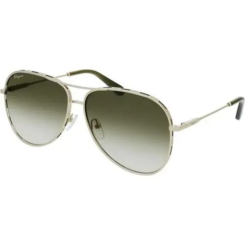 Salvatore Ferragamo Women`s Gold-tone/green Aviator Sunglasses SF268S 709 Italy