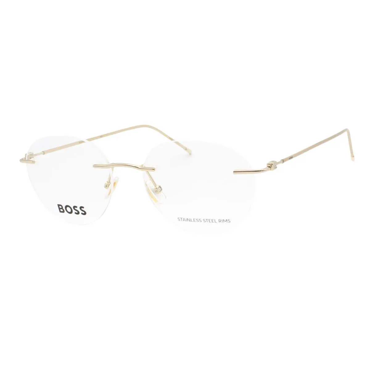 Hugo Boss 1422 J5G Shiny Gold Rimless Men’s Round Eyeglasses 51-17-145 W/case