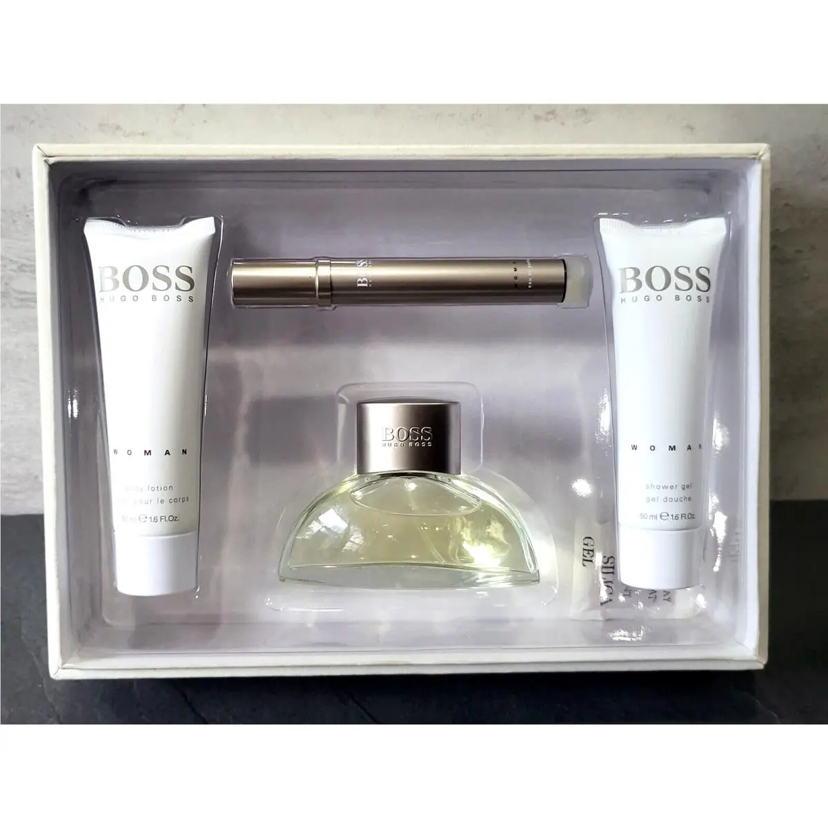 Hugo Boss Woman 1.6 oz Edp Spray 0.14 oz Rollerball Shower Gel Lotion 1.6 oz