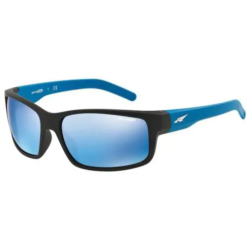 AN4202 Fastball Rectangular Sunglasses Fuzzy Black/blue Mirror 62 mm by Arnette