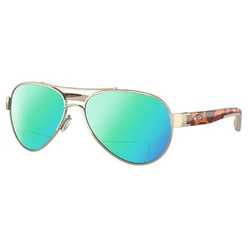Costa Del Mar Loreto Womens Polarized Bifocal Sunglasses Rose Gold Tortoise 56mm - Frame: Multicolor, Lens: Green Mirror