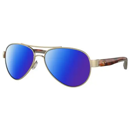Costa Del Mar Loreto Womens Pilot Polarized Sunglasses Gold Tortoise Havana 56mm - Frame: Multicolor, Lens: Blue Mirror Polar