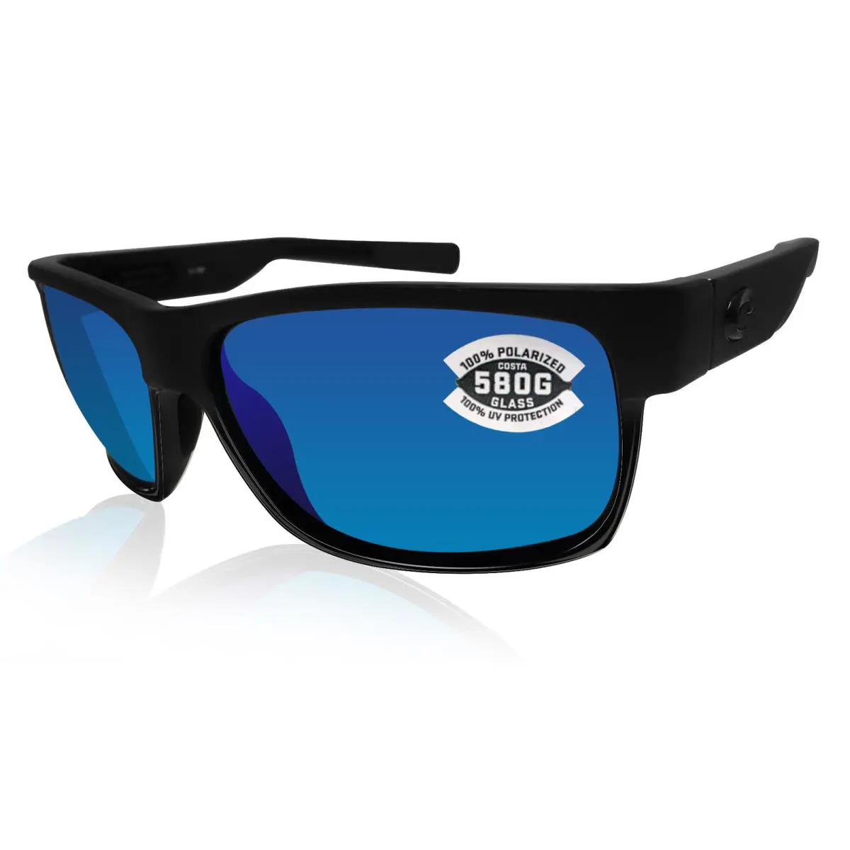 Costa Del Mar Half Moon Shiny Black Blue Mirror 580 Glass Polarized Lens - Frame: Black, Lens: Blue