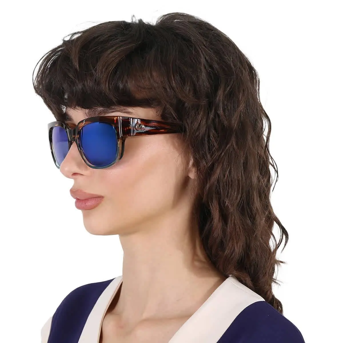 Costa Del Mar Waterwoman Blue Mirror Polarized Glass Ladies Sunglasses 251 - Brown, Frame: Shiny Wahoo, Lens: Blue