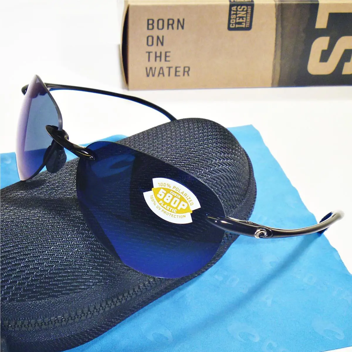 Costa Del Mar West Bay Rimless Polarized Sunglasses-black/blue Mirror 580P Lens