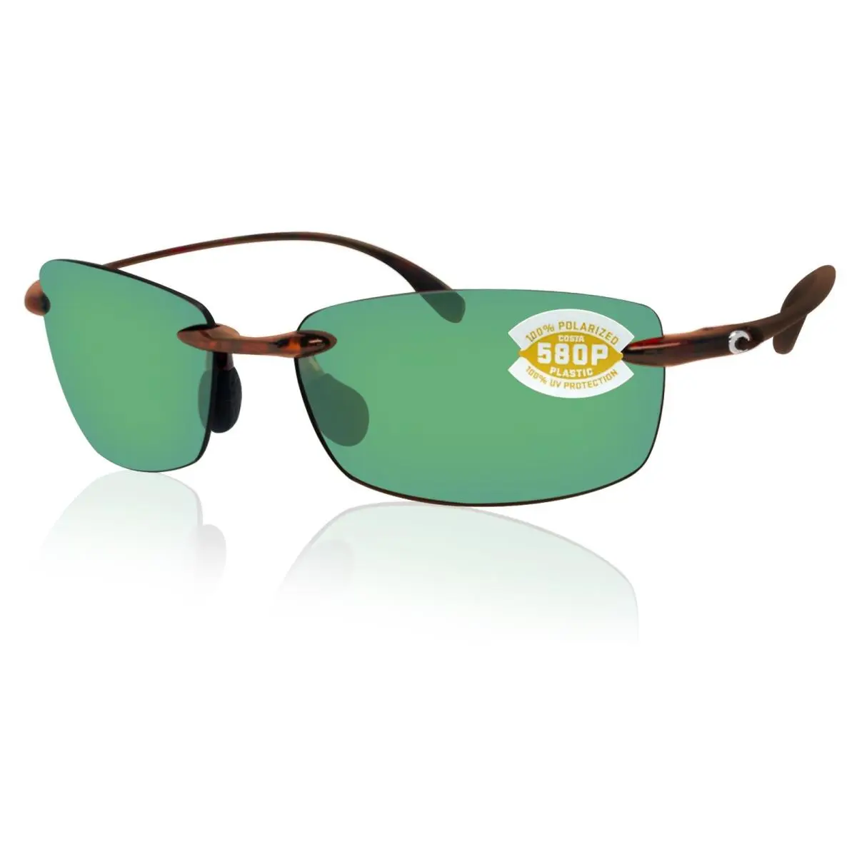 Costa Del Mar Ballast Tortoise Frame Green Mirror 580 Plastic Polarized Lens