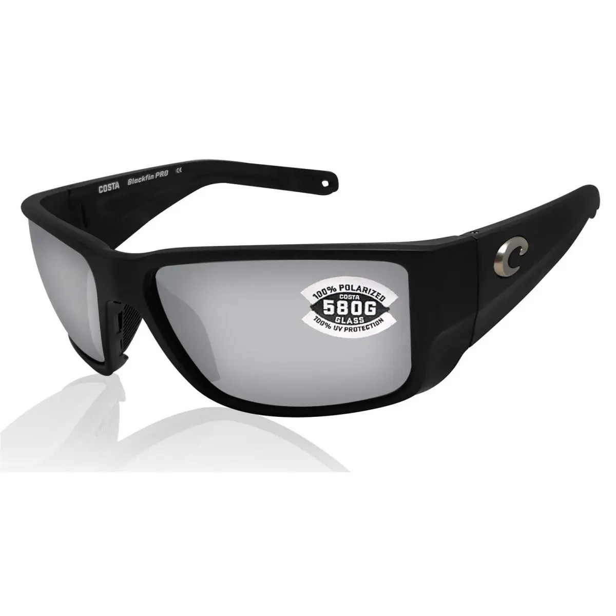 Costa Del Mar Blackfin Pro Black Gray Silver Mirror 580 Glass Lens Sunglasses