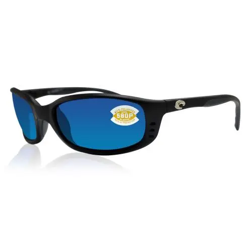 Costa Del Mar BR11OBMP Brine Matte Black Blue 580P Polarized Lens Sunglasses - Black / Blue, Frame: Matte Black, Lens: Blue Mirror