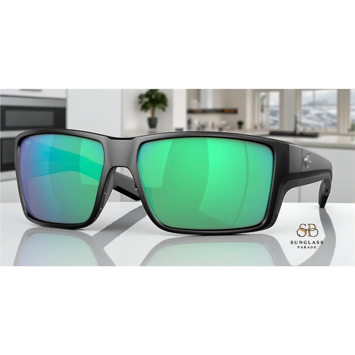 6S9080 02 Reefton Pro Black Green Mirror 63 mm Men`s Sunglasses by Costa Del Mar