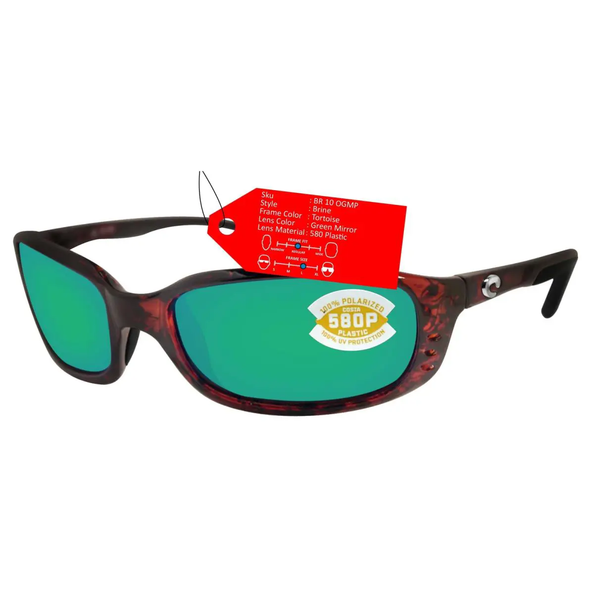 Costa Del Mar Sunglasses Brine Tortoise Frame Green 580 Plastic Polarized Lens - Frame: Tortoise, Lens: Green