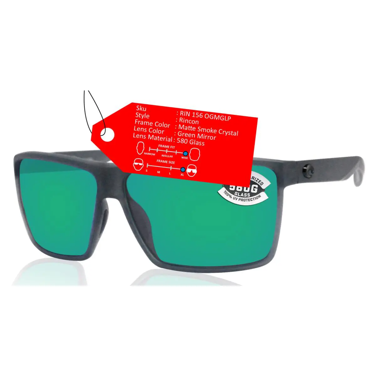 Costa Del Mar Rincon RIN156OGMGLP Sunglasses Matte Smoke Crys/green Glass 580G