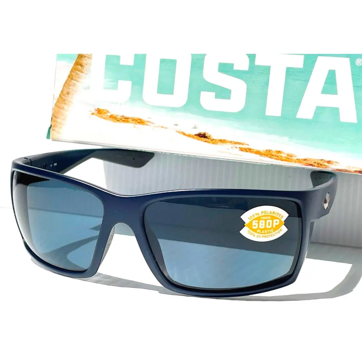 Costa Del Mar Reefton Matte Dark Blue Polarized Grey 580P Sunglass Rft 75 - Frame: Blue, Lens: Gray