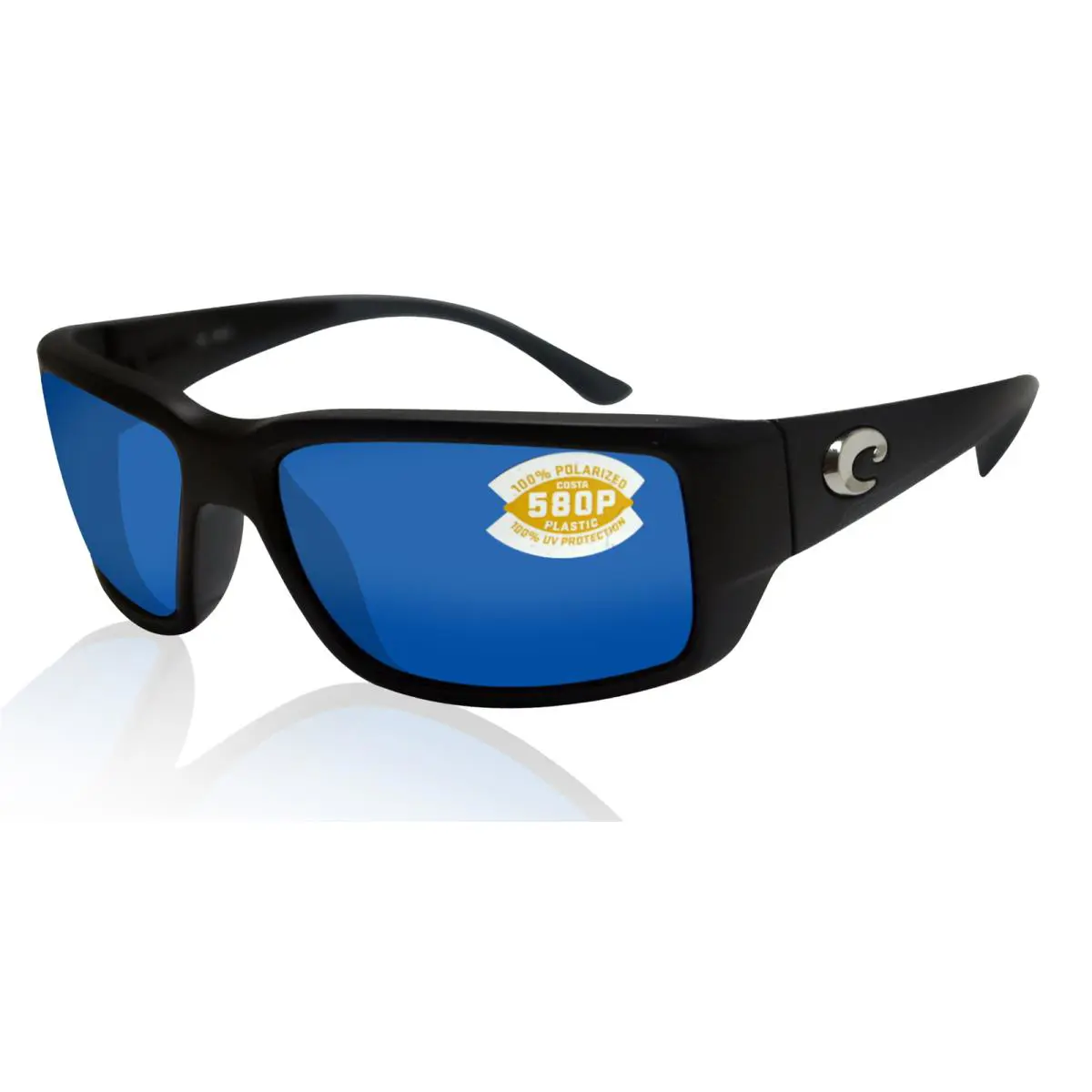 Costa Del Mar Fantail Matte Black Frame Blue Mirror Polarized Plastic Lens - Matte Black / Blue, Frame: Black, Lens: Blue Mirror
