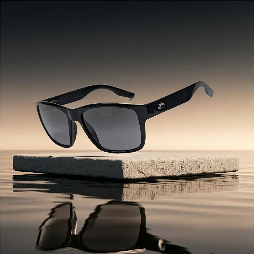 Costa Del Mar Paunch Sunglasses Black Shiny Frame Gray Gradient Glass 580 Lens