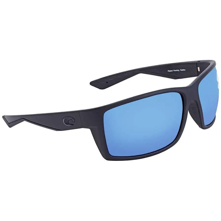 Costa Del Mar Reefton Blue Mirror Polarized Glass Rectangular Men`s Sunglasses - Black, Frame: Black, Lens: Blue