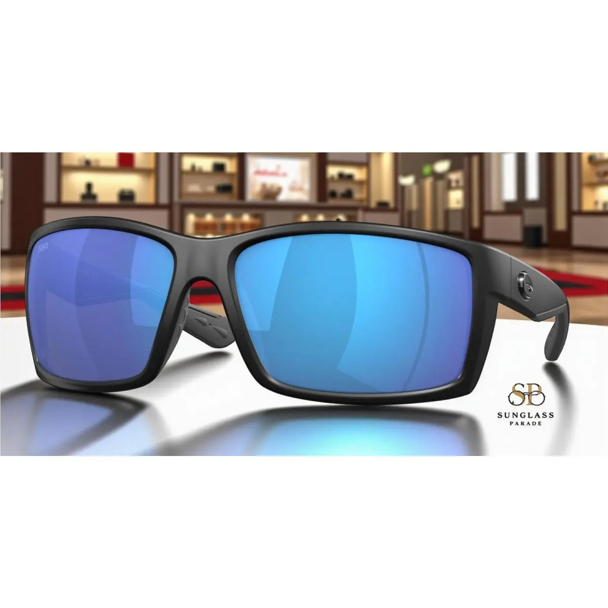 Costa Del Mar 6S9007 17 Reefton Blackout Blue Mirror 64 mm Men`s Sunglasses - Frame: Black, Lens: Blue