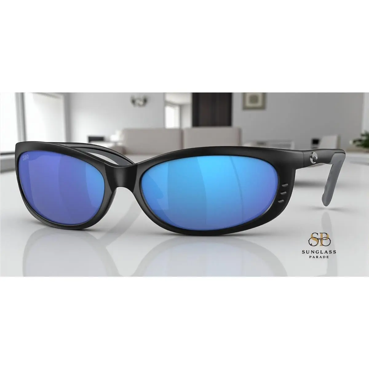 Costa Del Mar 6S9058 10 Fathom Matte Black Blue Mirror 61 mm Men`s Sunglasses - Frame: Black, Lens: Blue