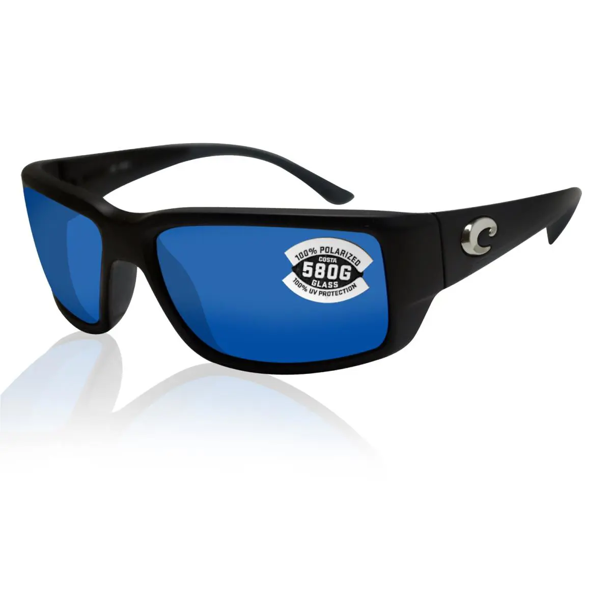 Costa Del Mar Sunglasses Fantail Matte Black Blue Mirror 580 Glass Polarized