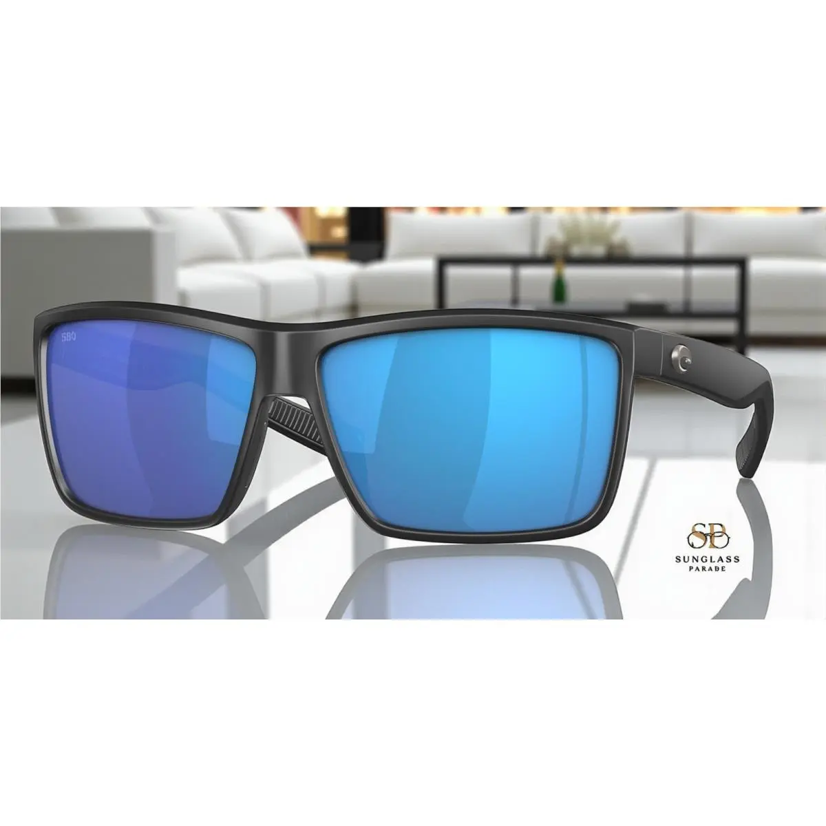 Costa Del Mar 6S9016 14 Rinconcito Matte Black Blue Mirror 60 m Men`s Sunglasses - Frame: Black, Lens: Blue