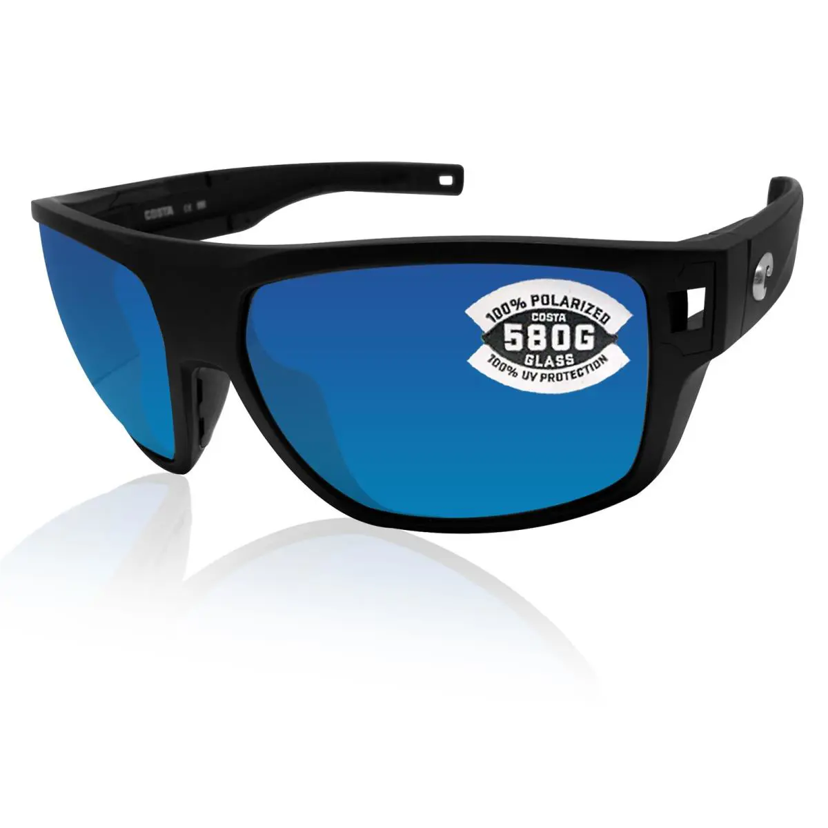 Costa Del Mar Diego Matte Black Frame Blue Mirror 580G Glass Polarized Lens - Frame: Black, Lens: Blue Mirror