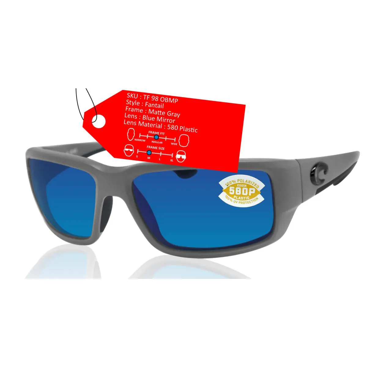 Costa Del Mar Sunglasses Fantail Matte Gray Blue Mirror 580P