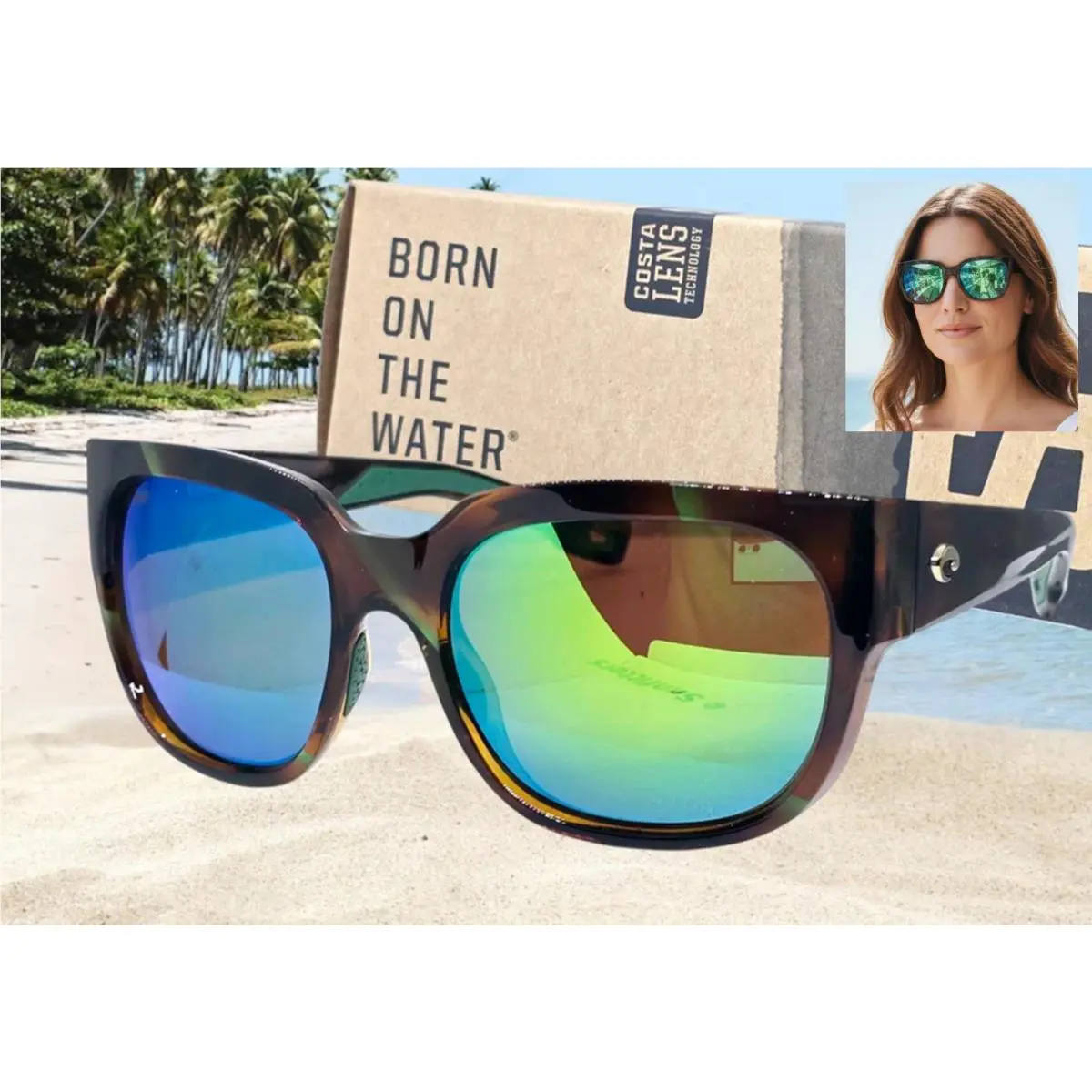 Costa Del Mar Palm Tortoise/green Mirror Waterwoman Polarized 580P Sunglasses - Frame: Brown, Lens: Green