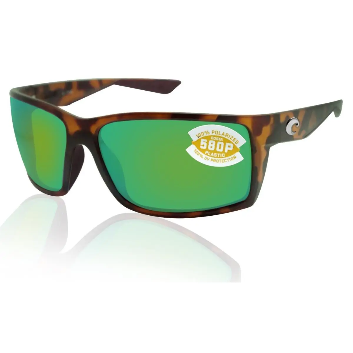 Costa Del Mar Reefton Tortoise Frame Green Mirror 580P Plastic Polarized Lens - Frame: Green, Lens: Green