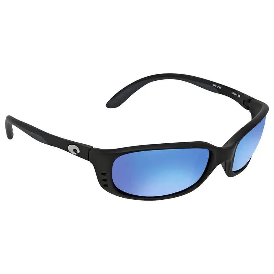 Costa Del Mar Brine Blue Mirror Polarized Glass Men`s Sunglasses BR 11 Obmglp 59 - Black, Frame: Black, Lens: Blue