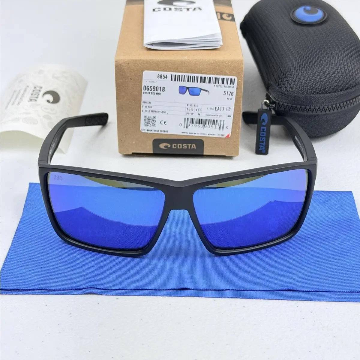 Rincon Matte Black Blue Mirror 580G Sunglasses 06S9018 901835 by Costa Del Mar