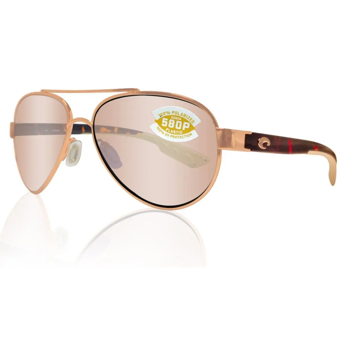 Loreto Rose Gold Tortoise Copper Silver Mirror 580 Plastic Lens by Costa Del Mar