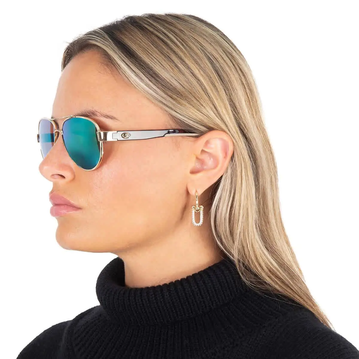 Costa Del Mar Loreto Green Mirror Polarized Polycarbonate Pilot Ladies - Gold, Frame: Gold, Lens: Green