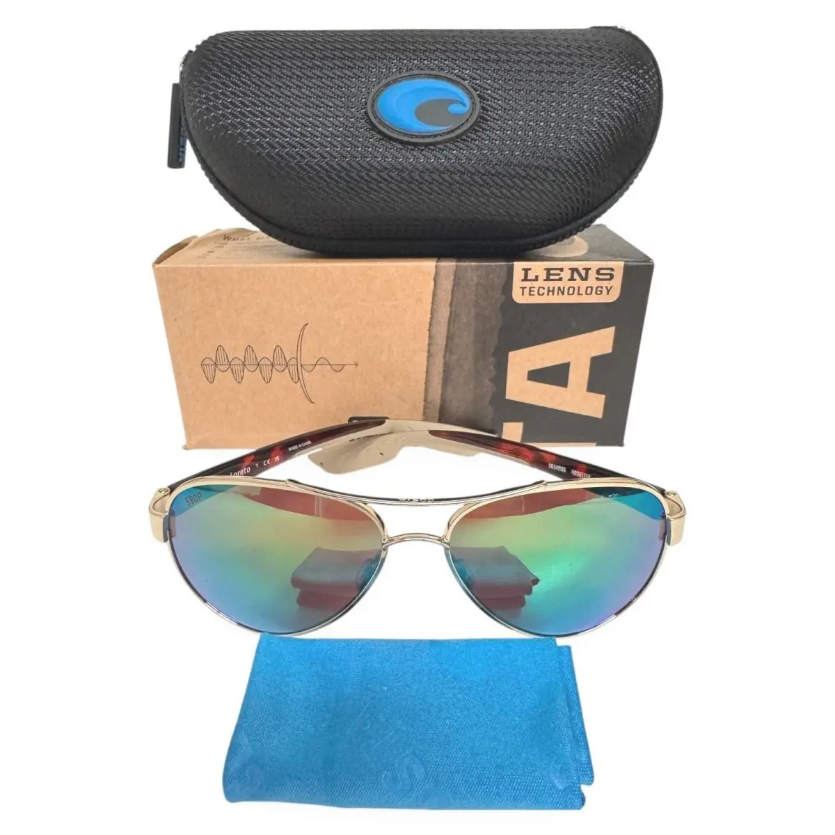 Costa Del Mar Loreto Sunglasses Shiny Pale Gold Green Polarized Plastic W/case