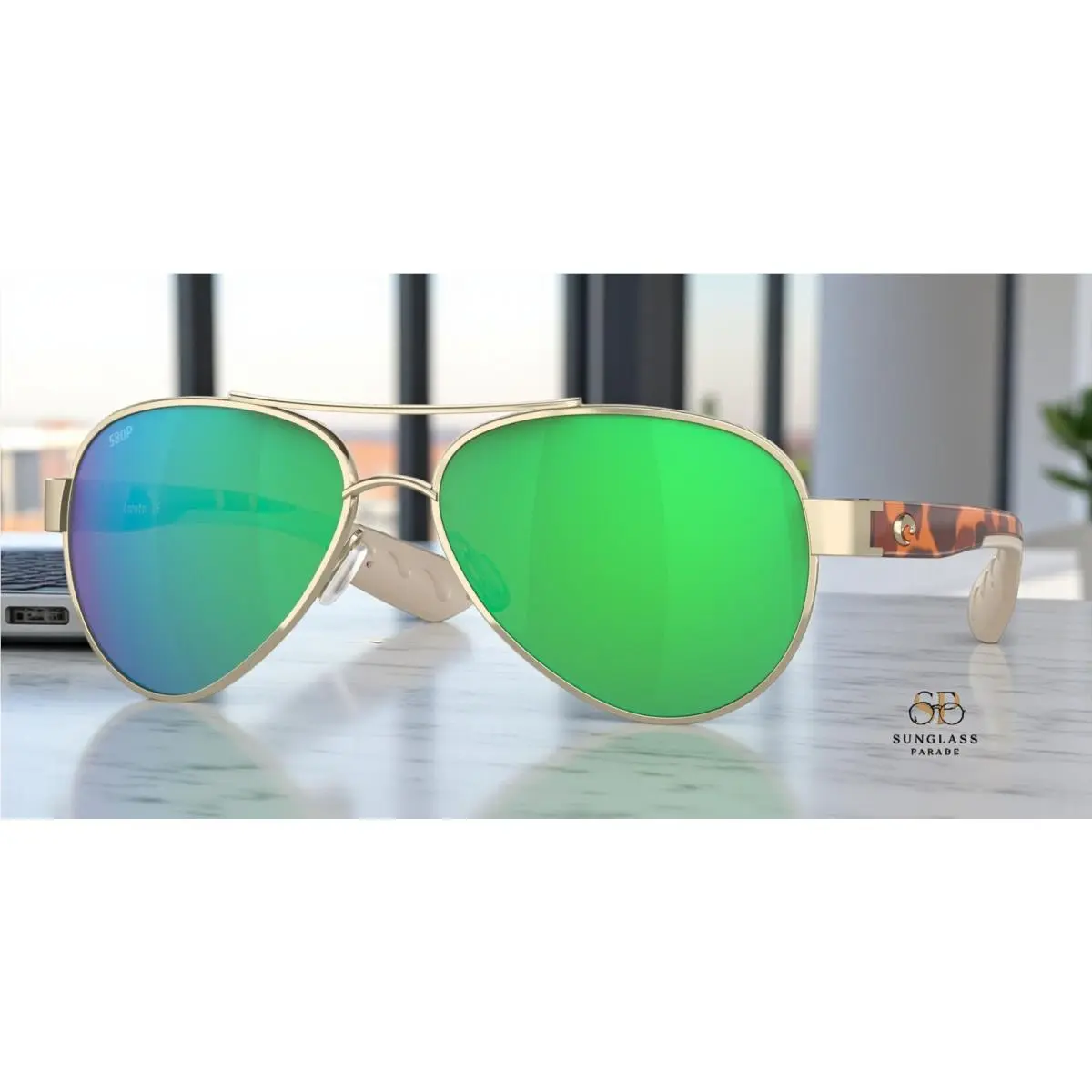 Costa Del Mar 6S4006 11 Loreto Rose Gold Green Mirror 56mm Women Sunglasses 580P - Frame: Gold, Lens: Green