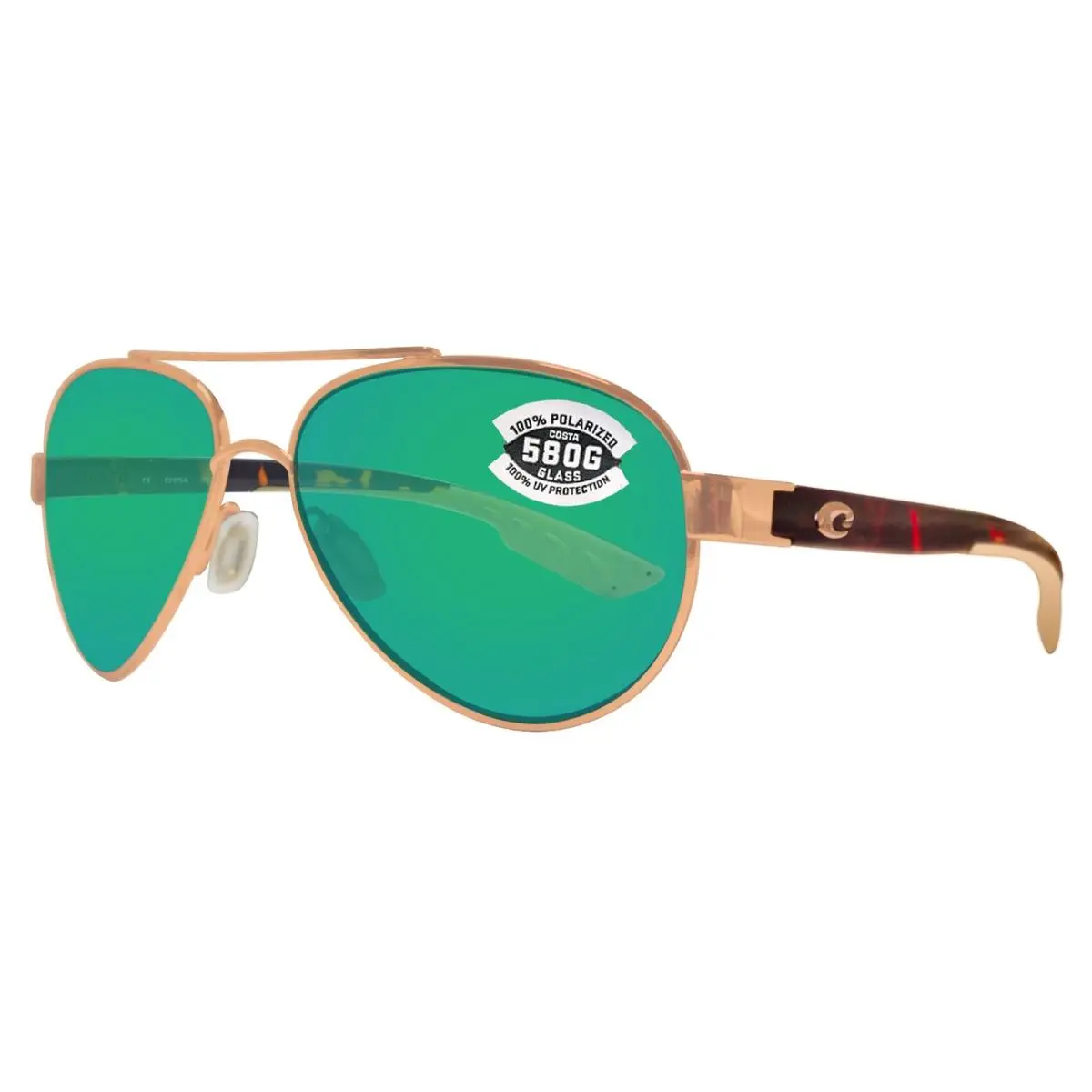 Costa Del Mar Loreto Rose Gold Frame Green 580 Glass Polarized Lens - Frame: Gold, Lens: Green