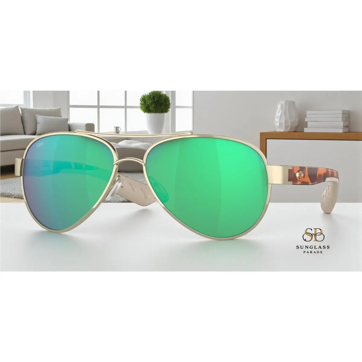 Costa Del Mar 6S4006 22 Loreto Rose Gold Green Mirror 56 mm Women`s Sunglasses - Frame: Gold, Lens: Green