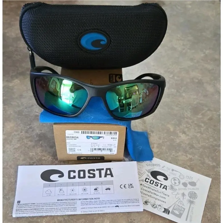 Costa Del Mar FS 01 Ogmp Fisch Sunglasses Blackout Green Mirror 580P 64mm - Frame: Black, Lens: Green