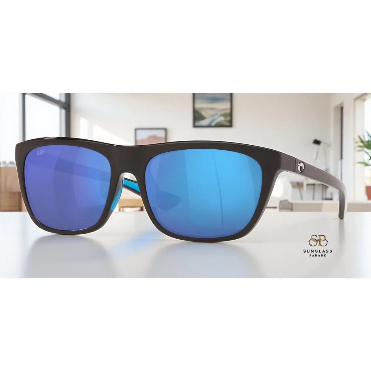 Costa Del Mar 6S9005 12 Cheeca Shiny Black Blue Mirror 57 mm Women`s Sunglasses - Frame: Black, Lens: Blue