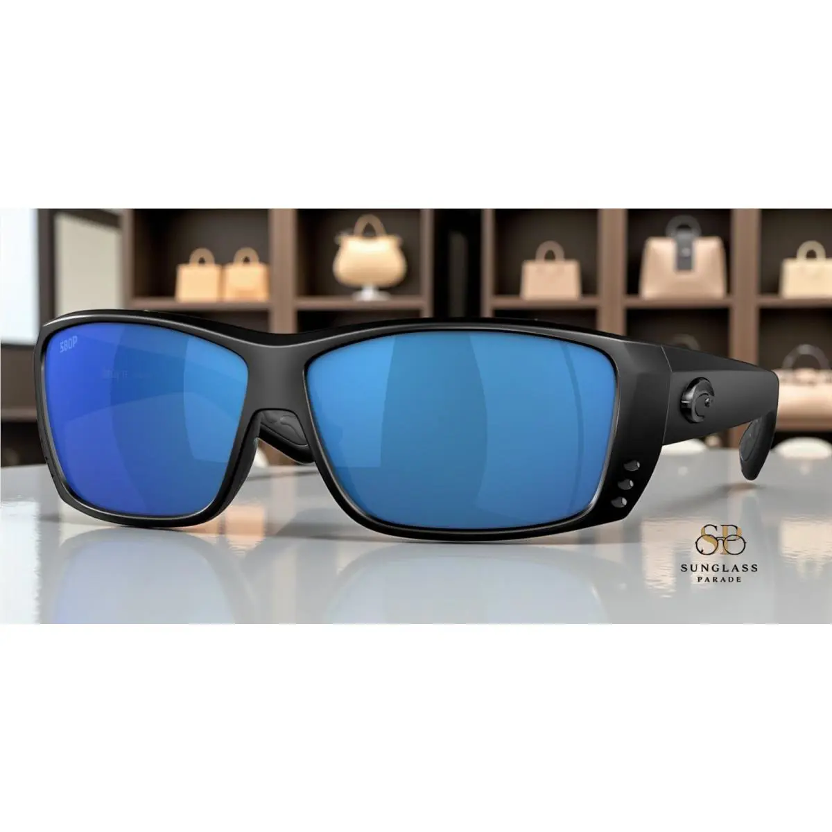 Costa Del Mar Cat Cay Blue Mirror Polarized Polycarbonate Men`s Sunglasses AT 01 - Black, Frame: Black, Lens: Blue
