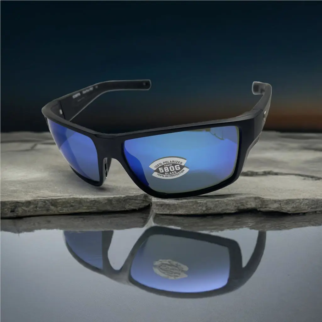 Costa Del Mar Reefton Pro Sunglasses Matte Black Frame Blue 580 Glass Lens