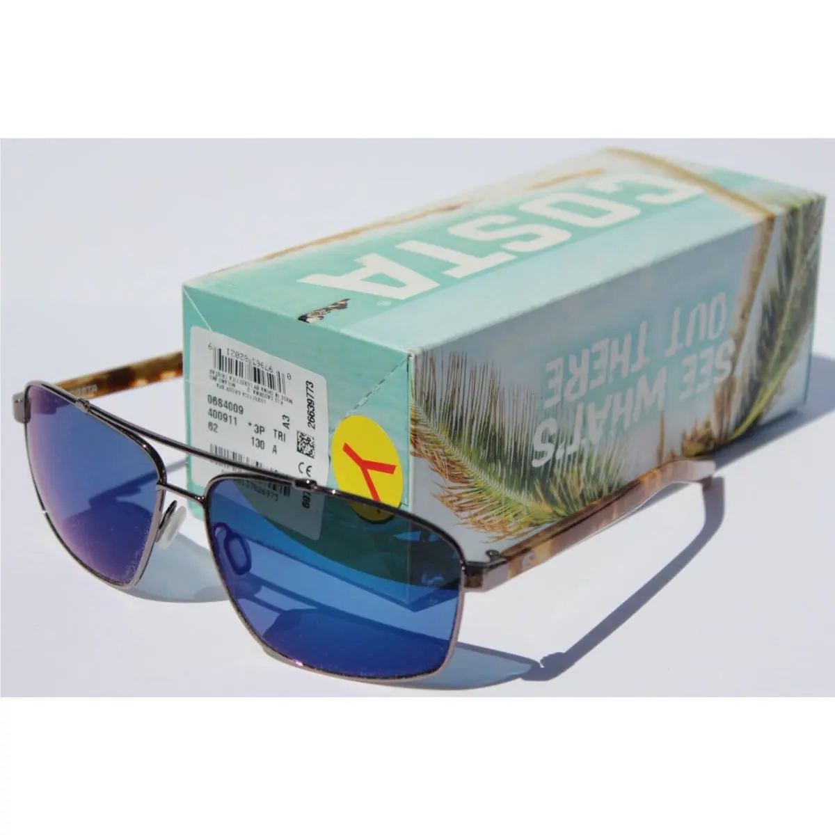 Costa Del Mar Flagler Polarized Sunglasses Shiny Gunmetal/blue Mirror 580P