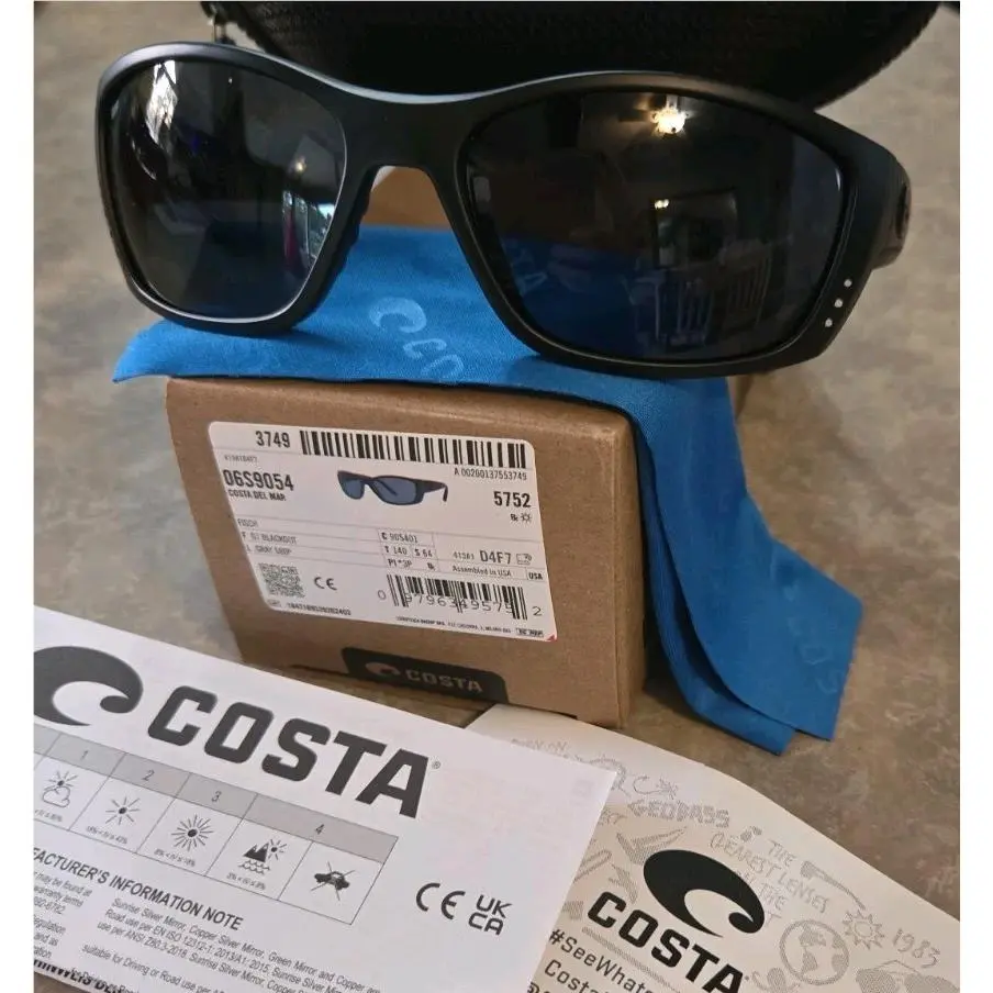 Costa Del Mar Fisch Blackout Frame Gray 580P Plastic Polar Lens Sunglasses