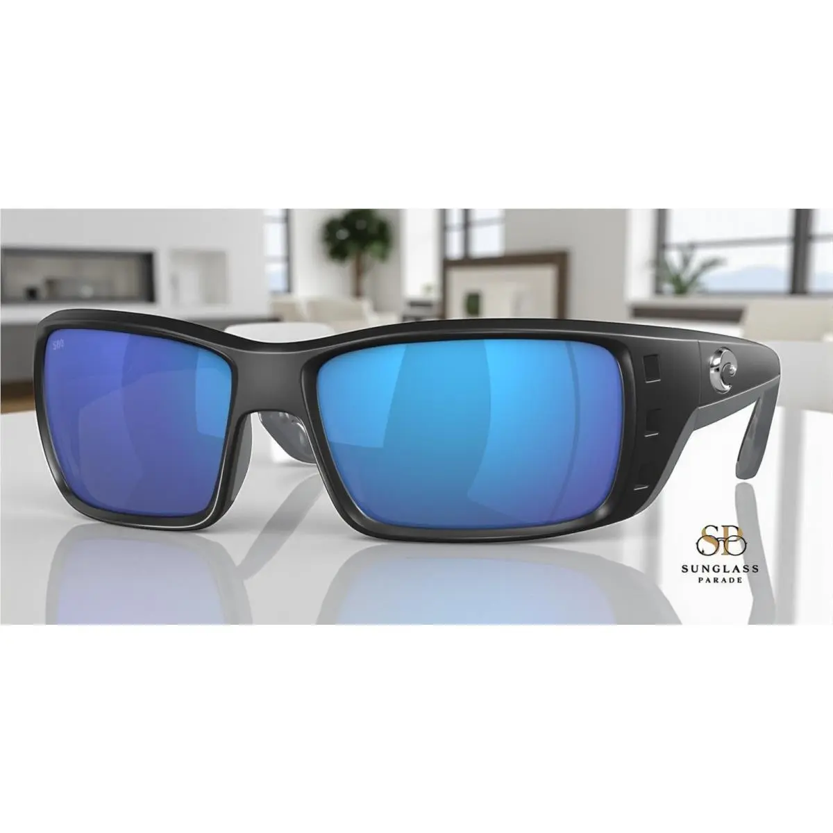Costa Del Mar 6S9022 19 Permit Matte Black Blue Mirror 62 mm Men`s Sunglasses - Frame: Black, Lens: Blue