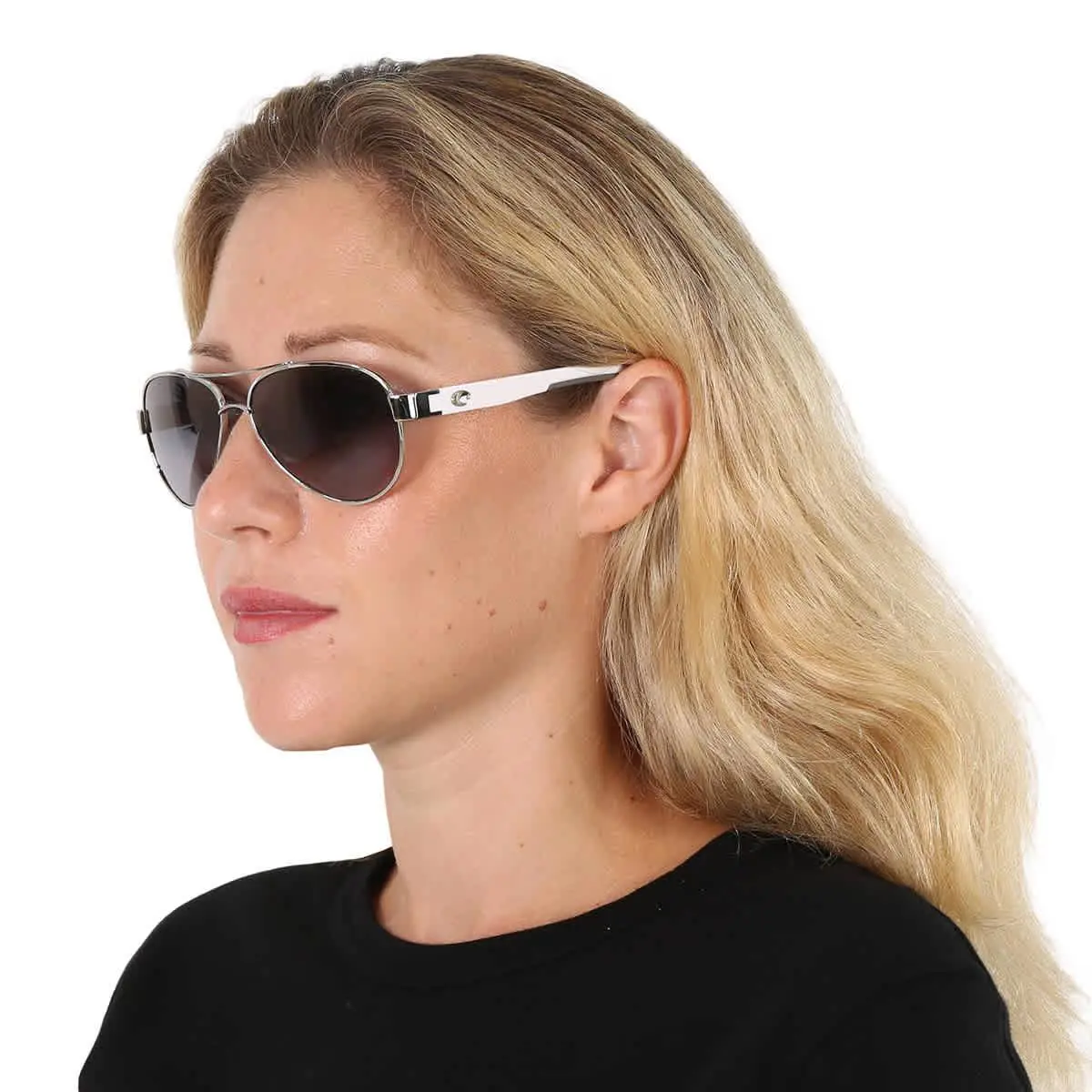 Costa Del Mar Loreto Grey Gradient Polarized Glass Pilot Ladies Sunglasses - Grey, Frame: Silver, Lens: Gray