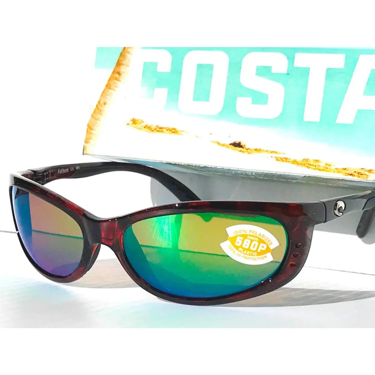 Costa Del Mar Fathom Tortoise Polarized Green 580P Lens Sunglass FA 10 Ogmp