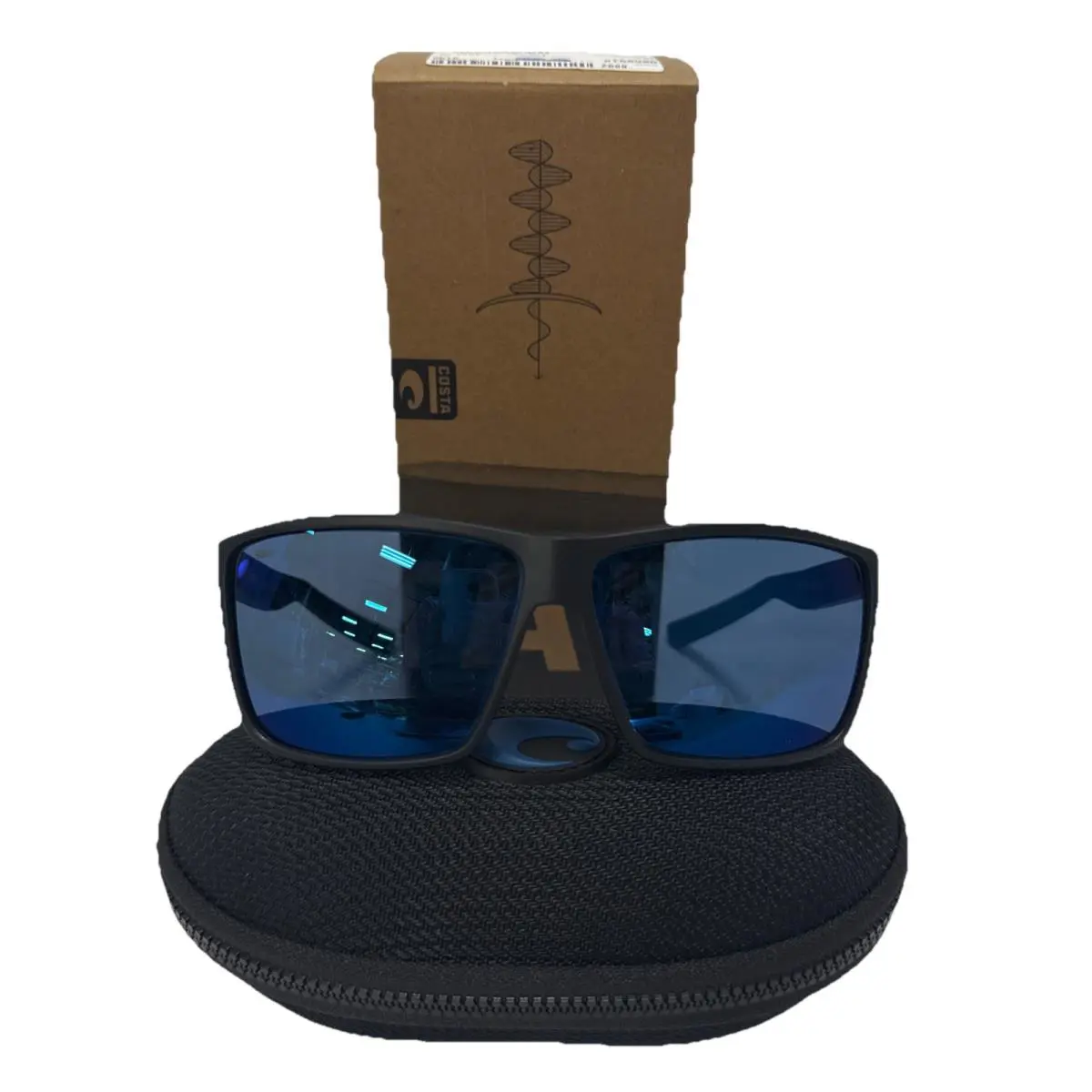 Costa Del Mar Rincon Sunglasses Men`s Rectangular Matte Black Polarized Blue - Frame: Black, Lens: Blue