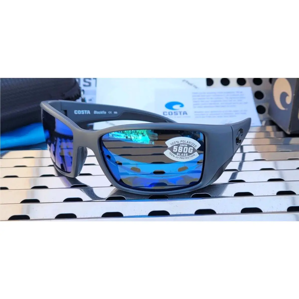 Costa Del Mar Blackfin BL98 Matte Gray Sunglasses w/ Blue 580G Polarized