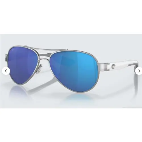Costa Del Mar Loreto Palladium Silver White Blue Mirror 580 Plastic Polarized - Frame: Palladium / White Temples, Lens: Blue