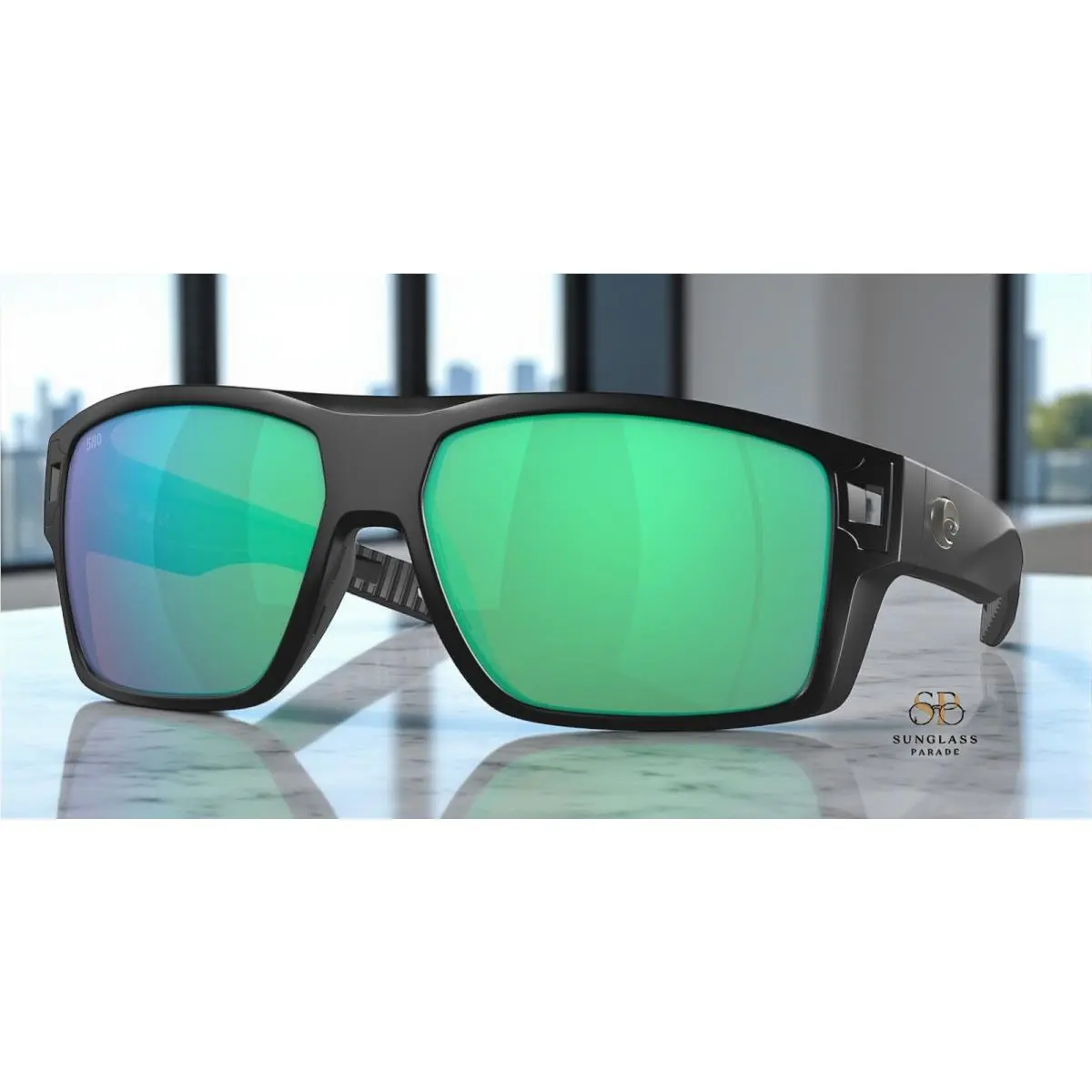Costa Del Mar 6S9034 26 Diego Matte Black Green Mirror 62 mm Men`s Sunglasses - Frame: Black, Lens: Green