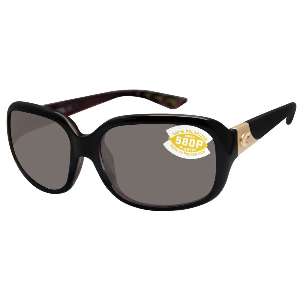 Costa Del Mar Gannet Shiny Black Hibiscus Frame Gray Plastic 580P Lens