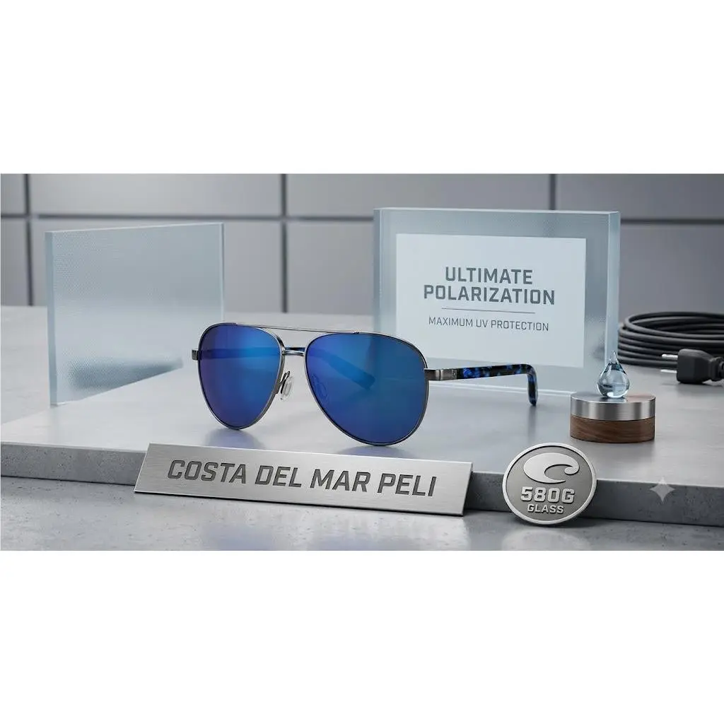 Costa Del Mar Peli Brushed Gunmetal Frame Blue Mirror 580 Glass Polarized Lens - Frame: Gray, Lens: Blue
